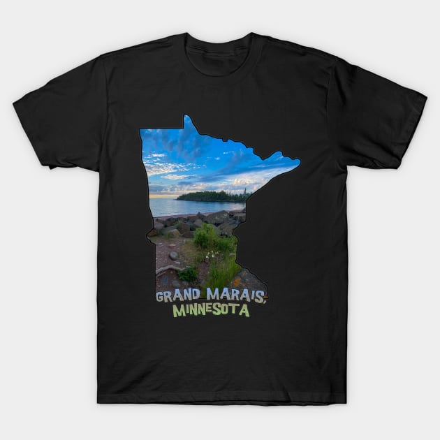 Minnesota State Outline - Grand Marais T-Shirt by gorff
